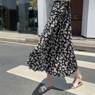 萌芯茴2020夏季新款高腰一片式雪紡裙時(shí)尚系帶大擺沙灘裙半身裙裹裙長(cháng)裙 淡雅小雛菊 均碼 80-140