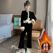 浣莎【韓國絨】女童冬款加厚套裝2022新款中大童韓版網(wǎng)紅小香風(fēng)兩件套 120