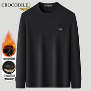 鱷魚恤（CROCODILE）男秋冬加絨保暖衛(wèi)衣圓領休閑長袖T恤加絨加厚寬松長袖t恤內搭 黑色 46
