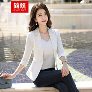 簡(jiǎn)蜓小西裝女春秋新款白袖修身短款小個(gè)子外套女休閑西服網(wǎng)紅職業(yè)套裝 白色（七分袖） L（建議：100-110斤）