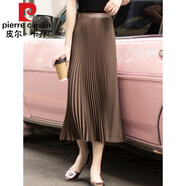 皮爾卡丹（pierre cardin）百褶裙顯瘦半身裙女裙子2023胖m大擺裙包臀春秋長裙 a字裙 咖色 4XL 建議160-180斤