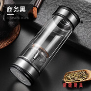 百萊斯輕奢旋轉定位隔離式泡茶杯雙層真空玻璃茶水分離杯男女款車(chē)載杯 不銹鋼款-黑色 380ml