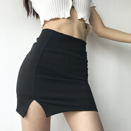 FHHUABD歐美性感修身款單側小開(kāi)叉半身裙高腰包臀黑色防走光帶安全褲短裙 黑色 現貨速發(fā) XS