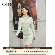 OBEG歐碧倩新復(fù)古回潮春時(shí)尚優(yōu)雅抽褶修身連衣裙贈腰帶50461532 淡綠 S /160/36
