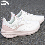 安踏女鞋運動(dòng)跑步鞋子女秋季新款時(shí)尚舒適緩震運動(dòng)鞋簡(jiǎn)約百搭休閑鞋 象牙白/藕灰-6 【皮面防潑水】 36.5