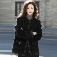 燕潯小香風外套女2025春季新款女裝寬松百搭氣質(zhì)長袖呢子短外套女上衣 黑色 L 建議101-120斤