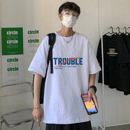 威覺短袖t恤男夏季純棉潮牌字母印花五分袖青少年學生圓領(lǐng)寬松上衣 字母款白色 XL碼