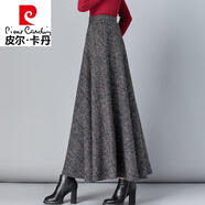 皮爾卡丹（pierre cardin）2023秋冬毛呢格子半身裙女百搭高腰A字裙中長款加厚顯瘦大號(hào)長裙 黑白紋格 2XL
