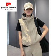 皮爾卡丹（pierre cardin）雙層帶網(wǎng)新款薄款馬甲復古風(fēng)連帽運動(dòng)馬夾女休閑無(wú)袖坎肩顯瘦女裝 卡其色(2306)斜口袋 高品質(zhì)  薄款 M 85-115斤