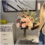 歐城輕奢風(fēng)仿真花假花擺件 歐式美式仿真花套裝客廳裝飾花餐桌花盆栽 粉艾莎花束