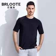 Brloote/巴魯特短袖男 時尚插肩袖橫機(jī)圓領(lǐng)彈力T恤上衣  夏裝 黑色 M 170/92A
