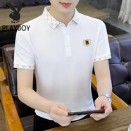花花公子（PLAYBOY）短袖t恤男翻領(lǐng)夏季潮流POLO領(lǐng)衫半袖棉夏款高端體恤男裝上衣 TX TX7706白色 M (90-105斤)