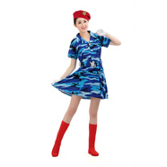 奢依君（SHEYIJUN）打鼓服 迷彩演出服男女廣場(chǎng)舞表演服水兵舞蹈打鼓運動(dòng)會(huì )服裝套裝 藍色迷彩短-袖裙子 XS