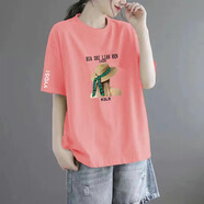 珞達(dá)達(dá)純棉短袖t恤女2025夏季女裝新款韓版寬松休閑體恤女上衣打底衫 粉紅色女孩 M 建議80-100斤