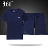 361°運(yùn)動(dòng)套裝男裝夏季健身跑步運(yùn)動(dòng)服休閑上衣361度短袖短褲兩件套R(shí) 深墨藍(lán)/深墨藍(lán)4004 S