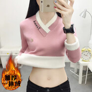 芳嬪女打底低領(lǐng)緊身毛衣加絨加厚一體絨打底衫女士百搭保暖衫秋冬 粉色 M_95-110斤