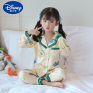 G.DUCKKIDS女童冰絲睡衣兒童夏季長袖公主小女孩寶寶空調(diào)服春秋真絲大童套裝 【雙長】QN991牛油果 8碼適合體重25-30斤2-3歲