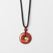 小石頭 天然紅竹石男平安扣吊墜 紅瑪瑙紅碧玉平安扣吊墜男女款項鏈 送珠寶鑒定證書(shū)