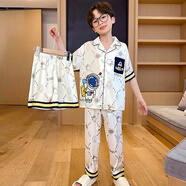 2025新款兒童睡衣男童夏季冰絲短袖三件套裝中大童男孩家居服夏款 41230冰涼薄【短袖+短褲+長褲】 140 【童16碼】135-145CM55-68斤