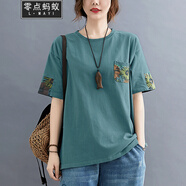 零點(diǎn)螞蟻大碼女裝夏裝胖mm洋氣減齡遮肉寬松短袖衫胖妹妹加肥加大文藝百搭上衣胖人女裝 綠色 L【100-140斤】