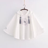 索宛亦（SUOWANYI）日系森女小清新櫻花綁帶寬松斗篷外套女春秋古風(fēng)盤(pán)口學(xué)生連帽開(kāi)衫 白色 均碼