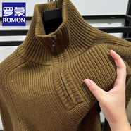 羅蒙（ROMON）半拉鏈毛衣男秋冬加厚可翻高領(lǐng)粗毛線(xiàn)針織衫純色休閑套頭上衣 駝咖 3XL /125
