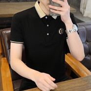 帝歐萊夫夏季純色短袖男潮流POLO男裝翻領(lǐng)短袖T恤休閑男裝衣服潮流 活性黑 M(90-115斤)