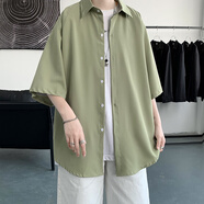南極人（Nanjiren）湖藍色多巴胺襯衫半袖男夏天穿搭cleanfit襯衣外套寬松七分袖t恤 果綠色 L 120-135斤