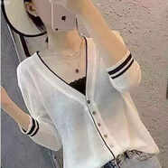 顏隨春秋新款歐洲站夏季新品薄款針織空調衫女冰絲V領(lǐng)透氣開(kāi)衫外套 白色 S