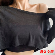 美安嘉爵士jazz舞蹈服裝歐美短款露臍一字領(lǐng)露肩高腰網(wǎng)紗T恤寬松上衣女 黑色-內(nèi)搭女打底衫 均碼 -內(nèi)搭女打底衫