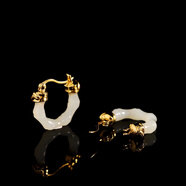 祥美瑞 時(shí)尚小眾設計耳飾s925銀飾品鍍金女和田玉耳夾  竹節耳環(huán)