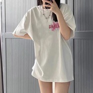 妙奕嘉短袖女t恤寬松新款女裝夏季潮流白色半袖冰絲時(shí)尚高顏值上衣遮臀 粉字母白短袖【黑標(biāo)牛奶絲】 M 【建議105斤以?xún)?nèi)】