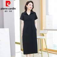 皮爾卡丹（pierre cardin）純棉t恤裙女夏季長款過膝寬松休閑大l碼領(lǐng)連衣裙顯瘦洋氣翻領(lǐng)針織 黑色  8909款 Polo領(lǐng) XL 120-130斤