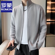 羅蒙（ROMON）秋冬款保暖針織開衫毛衣純色拼接提花落肩袖中青年商務(wù)休閑外套男 M1603灰色 2XL 150-170斤