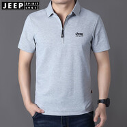 JEEP SPIRIT吉普休閑短袖t恤男寬松夏季翻領(lǐng)拉鏈體恤衫棉質(zhì)彈力開衩繡標半袖 PS1010灰色 3XL (190) /108A建議175-190斤