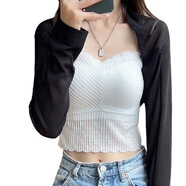 鸞姿冰絲針織小披肩女空調衫外搭長(cháng)袖搭配吊帶裙子開(kāi)衫薄款學(xué)生防曬衣 黑色