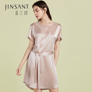 金三塔商場同款真絲睡衣女100%桑蠶絲優(yōu)雅蕾絲圓領(lǐng)真絲睡裙情人節(jié)禮物 香妃色2706 L
