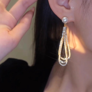 伊黛兒高級感長(cháng)款滿(mǎn)鉆耳墜仿珍珠耳環(huán)2025年新款時(shí)尚大氣設計感氣質(zhì)耳飾 滿(mǎn)鉆鏈條耳環(huán)E2861