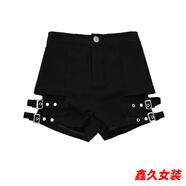 美安嘉辣妹夏季朋克風(fēng)短褲女爵士舞黑色機車(chē)高腰鋼管舞彈力包臀熱褲子 白色 L
