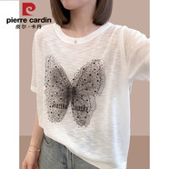 皮爾卡丹歐洲站白色竹節棉短袖T恤女士夏季大碼寬松遮肚洋氣歐貨冰絲上衣 白色 【短袖t恤女2024新款夏季】 2XL 【130-145斤】【歐洲站歐貨