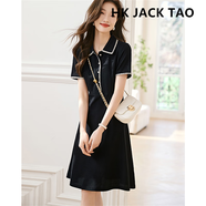 hk jack tao連衣裙女 輕奢潮牌夏季新款氣質顯瘦修身POLO領短袖連衣裙 黑色 M