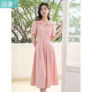 茵曼（INMAN）法式連衣裙女夏荷葉領(lǐng)收腰寬松大擺中長(cháng)裙18322|353 豆沙紅 S 