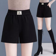 皮爾卡丹（pierre cardin）毛呢短褲女秋冬新款松緊腰顯瘦a字闊腿短褲加厚外穿打底靴褲 黑色【版】 S 60-80斤