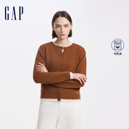 GAP女裝純羊毛羅紋拼接下擺針織衫開(kāi)衫外套634177 咖啡色 165/84A(M) 亞洲尺碼