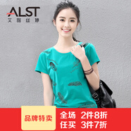 艾路絲婷新款夏季女裝短袖T恤女士印花圓領(lǐng)棉體恤TX3380 亮藍(lán) 155/80A/S