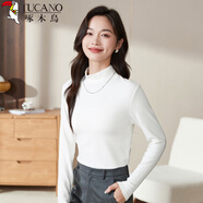 啄木鳥(niǎo)純棉半高領(lǐng)打底衫女2025款修身顯瘦彈力內搭長(cháng)袖t恤上衣 白色 M