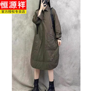 恒源祥大尺碼女裝2024新款秋冬裝復(fù)古休閑風(fēng)加厚夾棉保暖連衣裙外穿襯衫 軍綠色 L 【建議100-140斤】