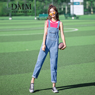 朵沐縵 牛仔背帶褲女春秋2021新款潮流百搭連體褲復古港味可愛(ài)減齡女士褲子時(shí)尚韓版寬松顯瘦哈倫褲 6617 淺藍色 S