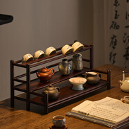 棲草院（QICAOYUAN）茶杯架子桌面置物架茶臺(tái)小博古架茶具擺件茶葉罐中式展示收納架 50長(zhǎng)三層自漫瀝水杯架