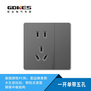 粵奇勝廣東86型暗裝星際灰2.0T肖邦系列五孔墻壁面板開(kāi)關(guān)插座 一開(kāi)五孔插座
